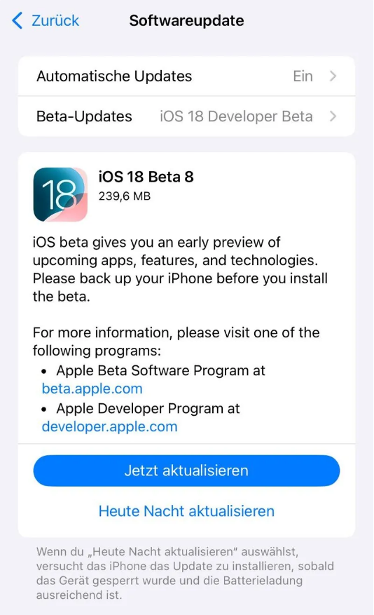 沙县苹果手机维修分享苹果 iOS / iPadOS 18 开发者预览版 Beta 8 发布 